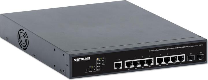 Actual product image Intellinet 10-port L2+ Fully Managed PoE++ switch with 8 Gigabit ports and 2 SFP uplinks 242 W PoE-Le (10 ports)