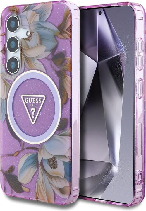 Image du produit Guess Etui Glitter Flowers Triangle Buttons MagSafe do Samsung Galaxy S25 fioletowy (Samsung Galaxy S25)