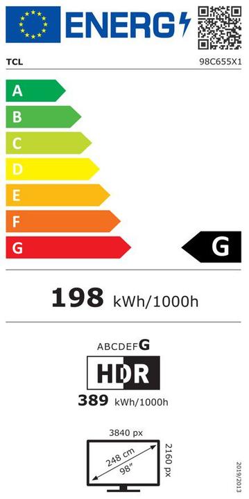 Etichetta energetica TCL 98C655 (98", QLED, 4K, 2024, EU)