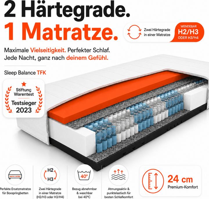 Hn8 Testsieger Sleep Balance TFK (Federkern, 90 x 190 cm)