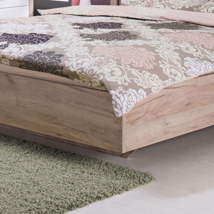 Produktbild Floki24 Doppelbett Holzbett Polsterbett Ehebett Bettrahmen mit Lattenrost Eiche Grau Kunstleder - Weiss, 160 (160 x 200 cm)