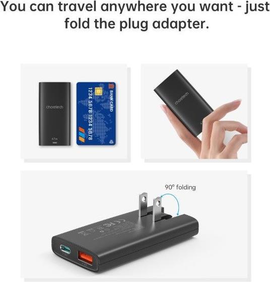 Image du produit Choetech Chargeur rapide USB-C et USB-A GaN (65 W, 2 ports)