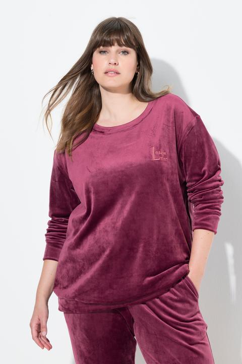 Immagine prodotto Ulla Popken Pullover da casa in Nicki con ricami, scollo a girocollo e maniche lunghe (54)
