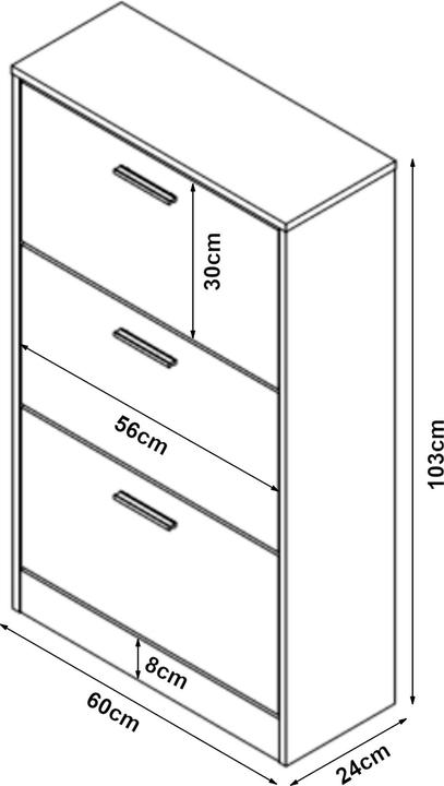 Actual product image En.Casa Schuhschrank Sykkylven 103x60x24 cm mit 3 Klappen Schwarz (60 x 24 x 103 cm)