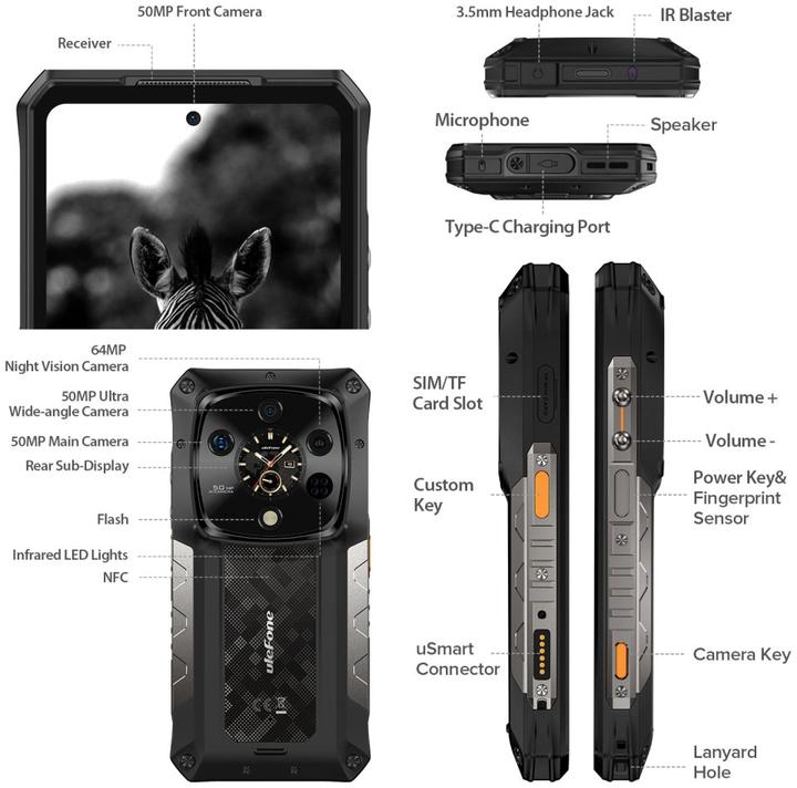 Actual product image Ulefone ARMOR 28 ULTRA 5G 16/1TB BLACK (1000 GB, Black, 5G)
