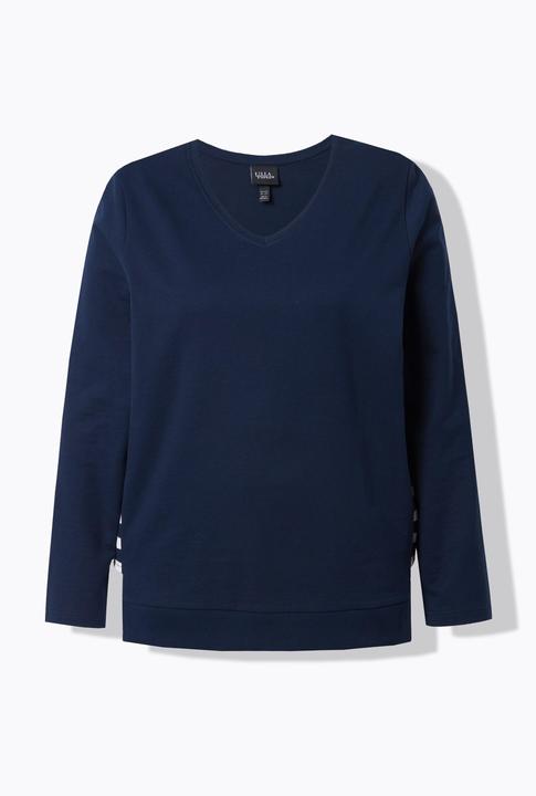 Actual product image Ulla Popken Stripe Panel Long Sleeve V-Neck Sweatshirt (46, 48)