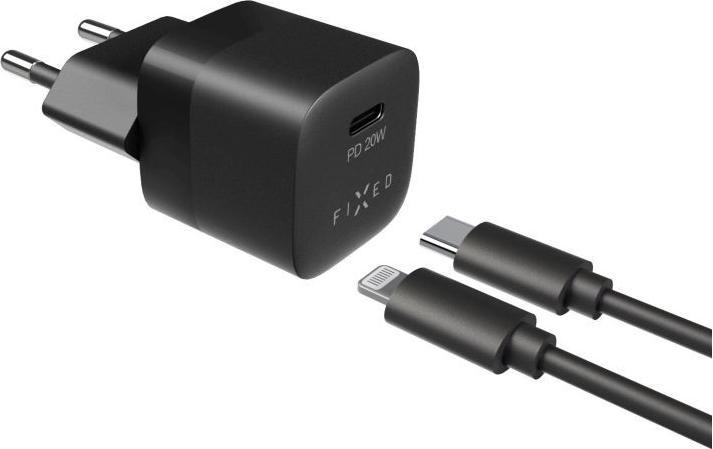 Produktbild Fixed Mini-Netzwerk-Lade-Set mit USB-C-Ausgang und USB-C/Lightning-Kabel 20W 1M, Schwarz (20 W)