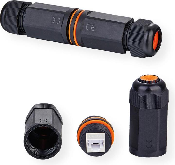 Produktbild Value RJ-45 Kupplung geschirmt, Kat.6A, Outdoor/Industrie, schwarz (Netzwerk Kupplung)