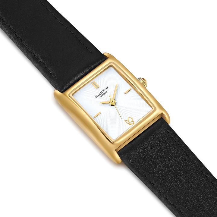 Actual product image Glanzstücke München Damen Quarzuhr gelbgold Echtleder schwarz - 38062 (22 mm)