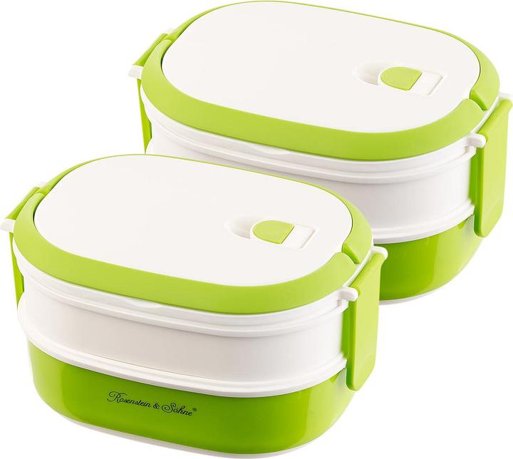 Produktbild Rosenstein & Söhne 2er-Set Lunchbox, 2 Etagen, Tragegriff, Clip-Deckel, BPA-frei, 700 ml