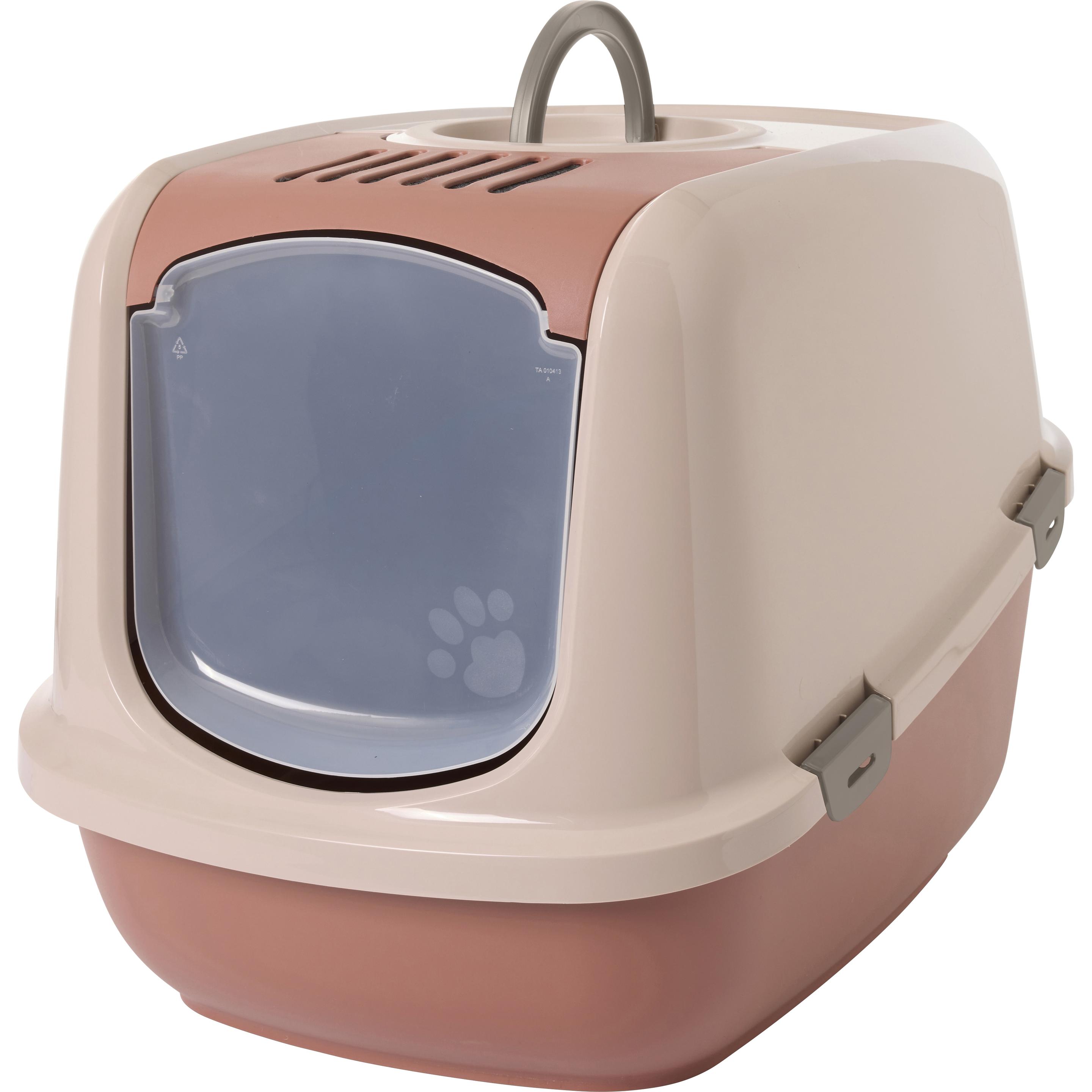 Comparer les prix de Maison de toilette Savic Nestor XXL pour chat - maison rose champagne / rouge toscane + 2 filtres de rechange + 6 sacs Bag it up