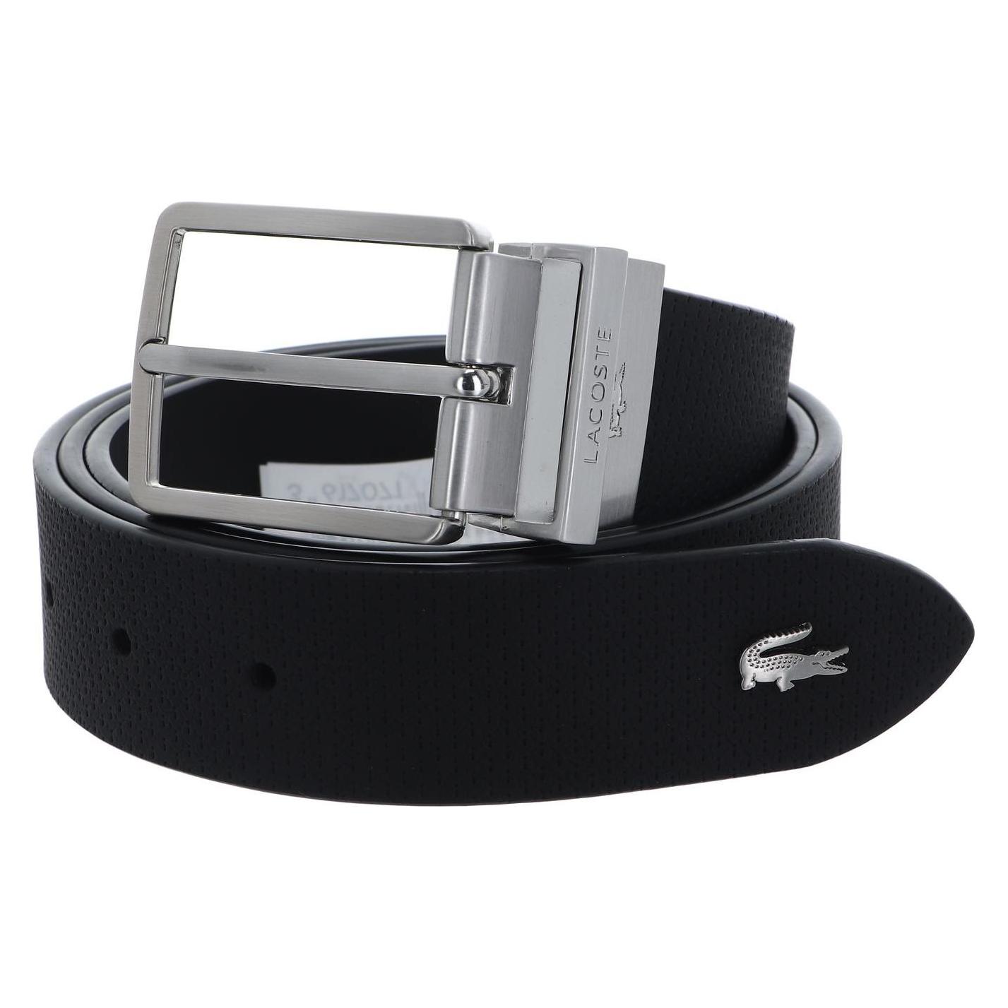 Lacoste, Herren, Gürtel, Casual Plain Grained Leather Belt, Schwarz