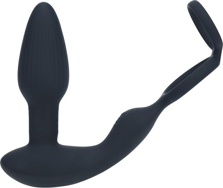 Shots Dual Vibrating Remote Rotating Beads Silicone Prostate Stimulator with Cock and Ball Ring - Black