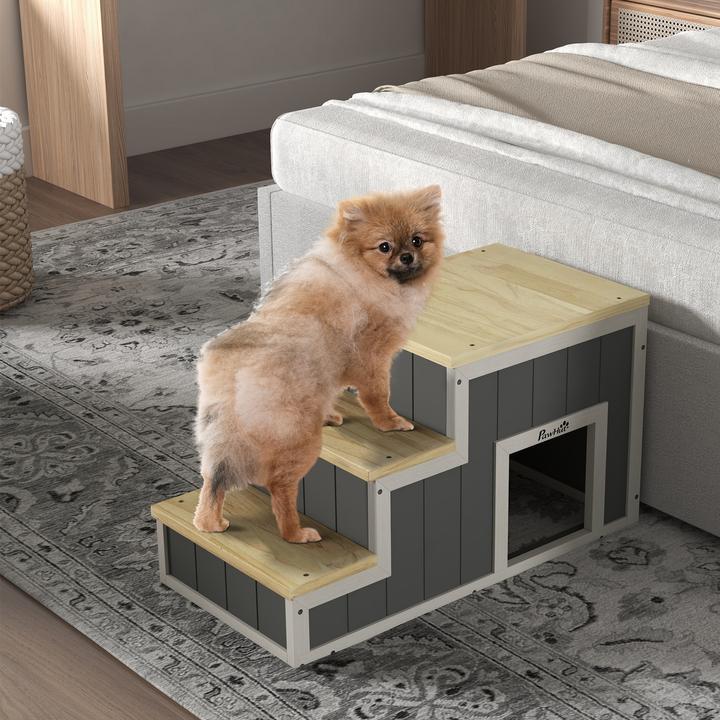 Actual product image PawHut Pet staircase with small dog kennel inside (Dog, Safety closure)