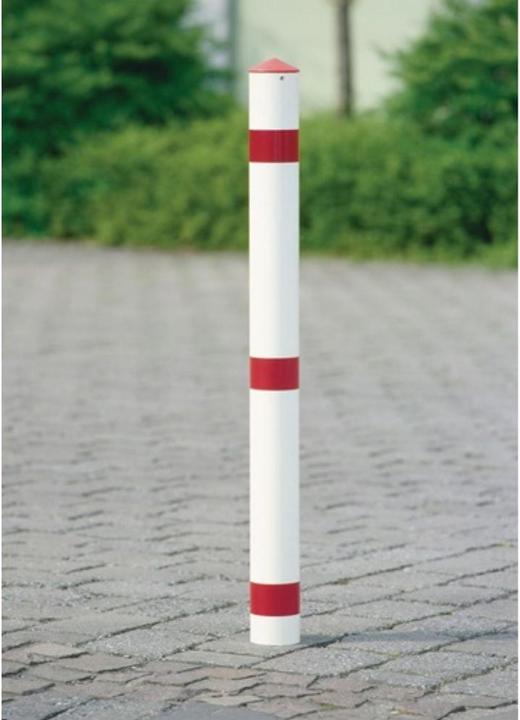 Actual product image Urbanus Barrier post steel red-white Ø 76 mm With triangular lock and ground socket with pointed cap