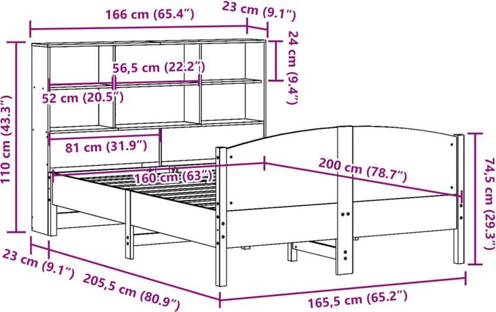 Produktbild vidaXL Bett mit Regal (160 x 200 cm)
