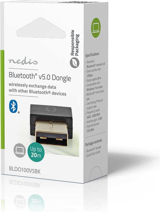 Immagine prodotto Nedis Dongle Bluetooth | 5.1 | Bluetooth / USB | 20 m (Trasmettitore e ricevitore)