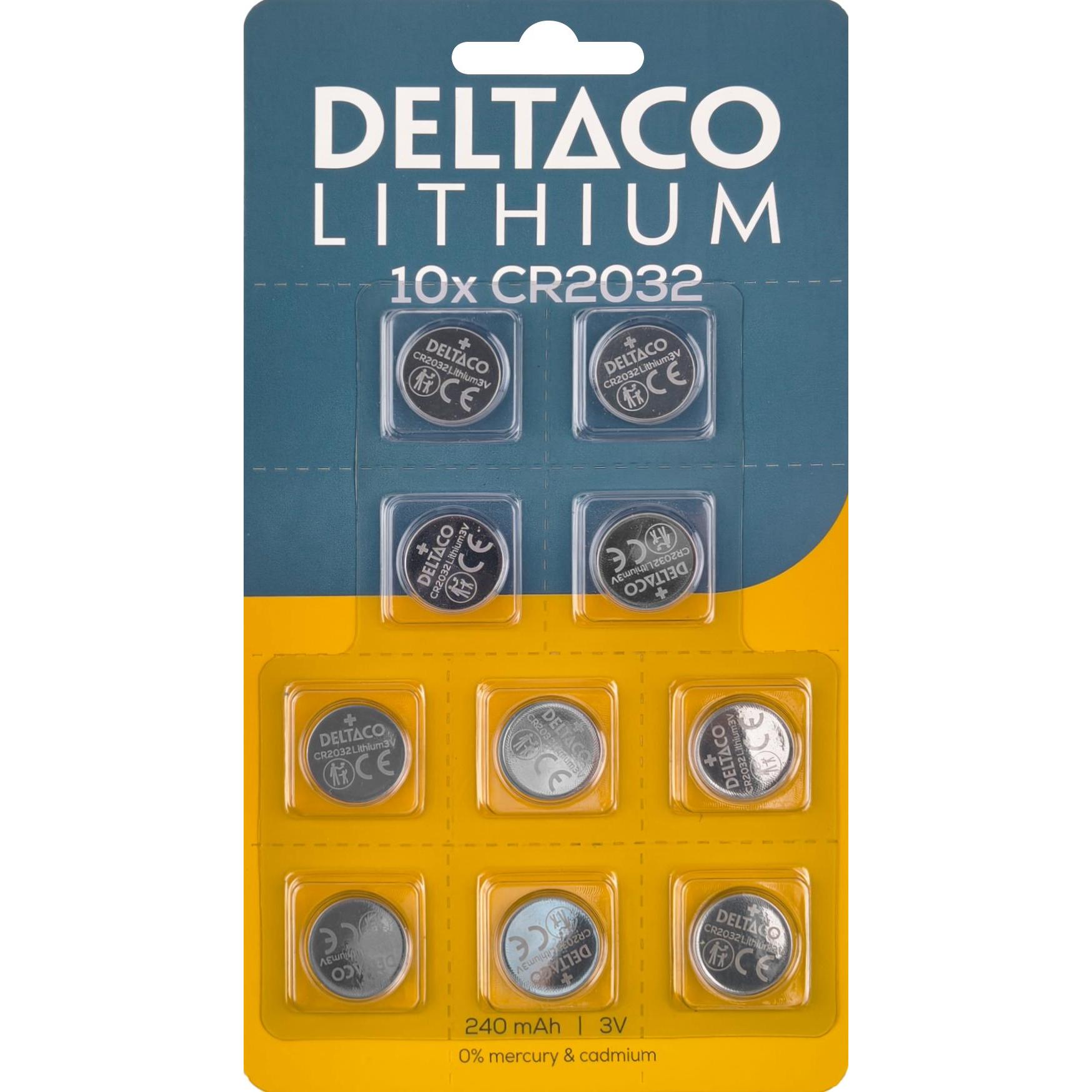 Deltaco battery - 10 x CR2032 - Li (1 pz., CR2032, 240 mAh), Batterie + pile