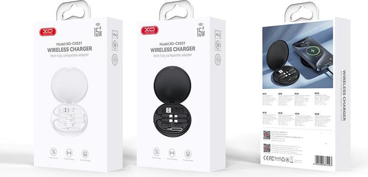 Actual product image xO wireless inductive charger CX031 black 15W with cable USB-C - USB-C and adapter set (15 W)
