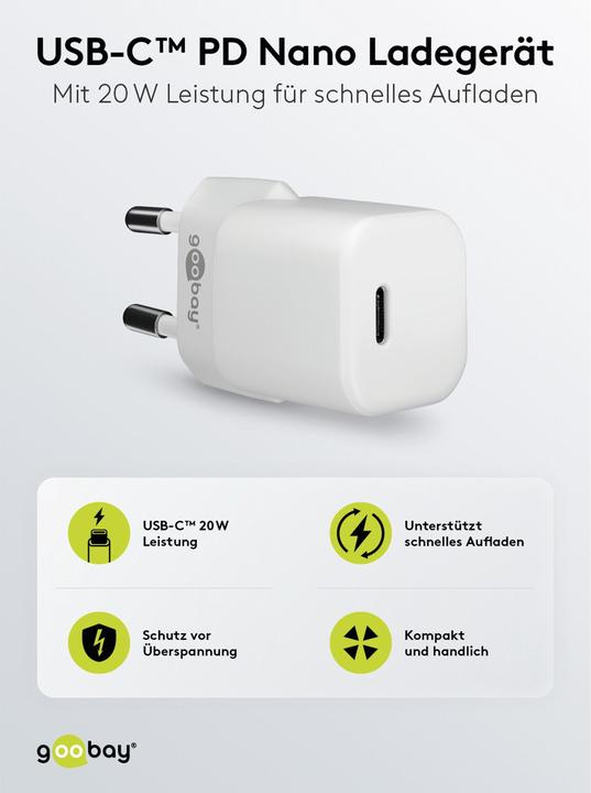 Produktbild Goobay Schnellladegerät nano USB-C PD (20 W, 1 Port)