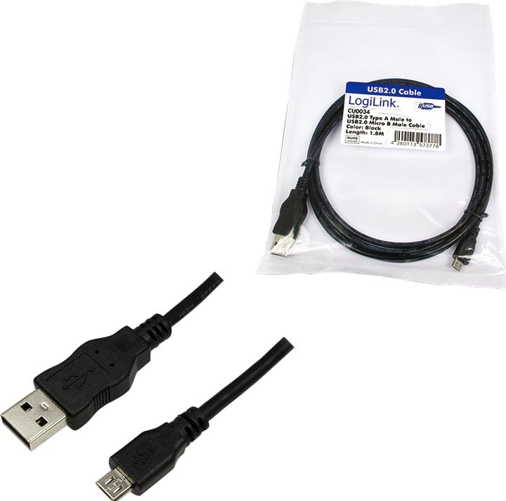 Produktbild LogiLink USB A – Micro USB B (1.80 m, USB 2.0, 2.50 W)