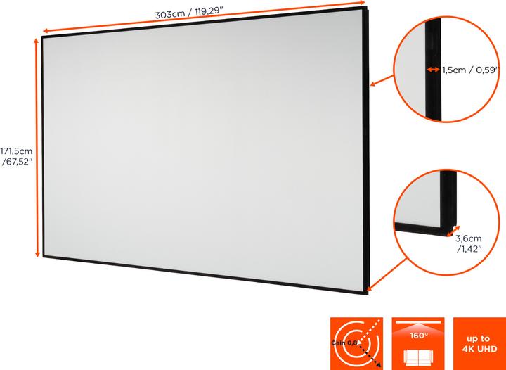 Image du produit Celexon Ecran de projection HomeCinema à haut contraste Frame 300 x 169 cm, 135" - Dynamic Slate ALR (135", 16:9)