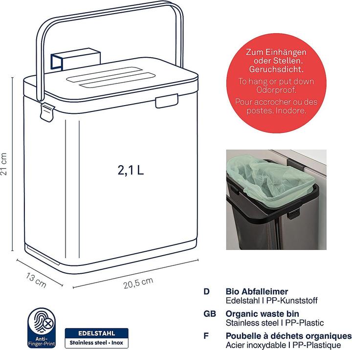 Produktbild Kela Silberner Plata Biomüllcontainer (2.10 l)