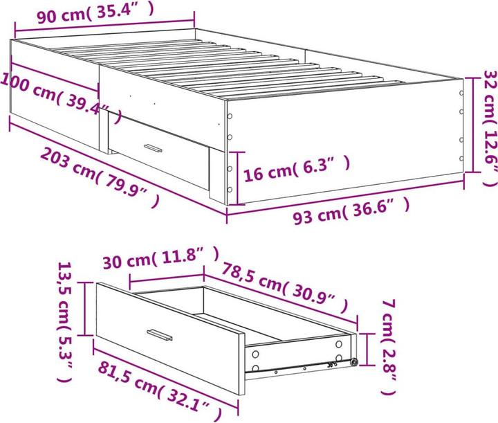 Image du produit VidaXL Cadre de lit avec tiroirs 90 x 200cm (90 x 200 cm)