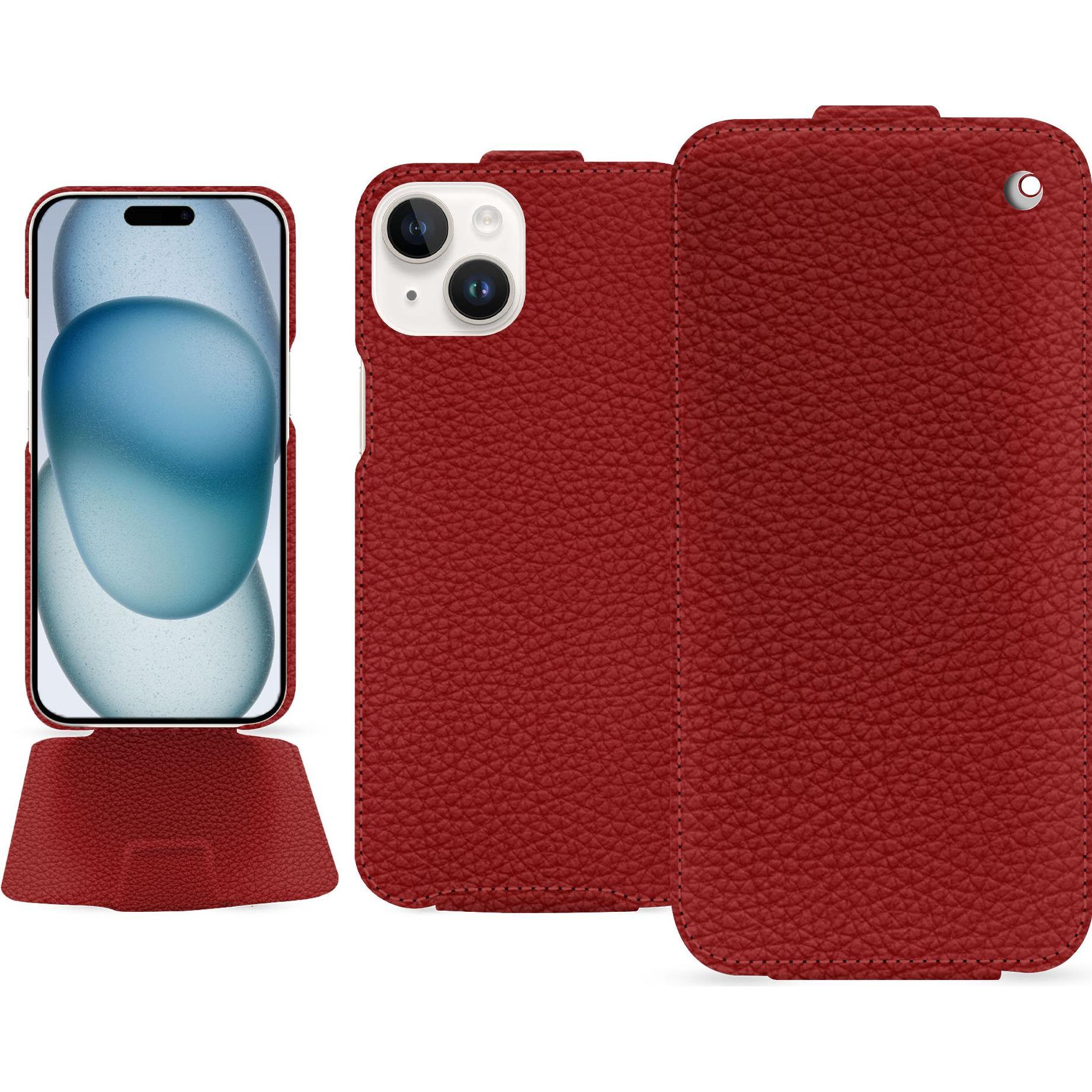 Noreve Lederschutzhülle vertikal (Apple iPhone 15), Smartphone Hülle, Rot