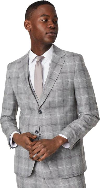 Burton Mens Fine Checked Single-Breasted Slim Suit Jacket (44)