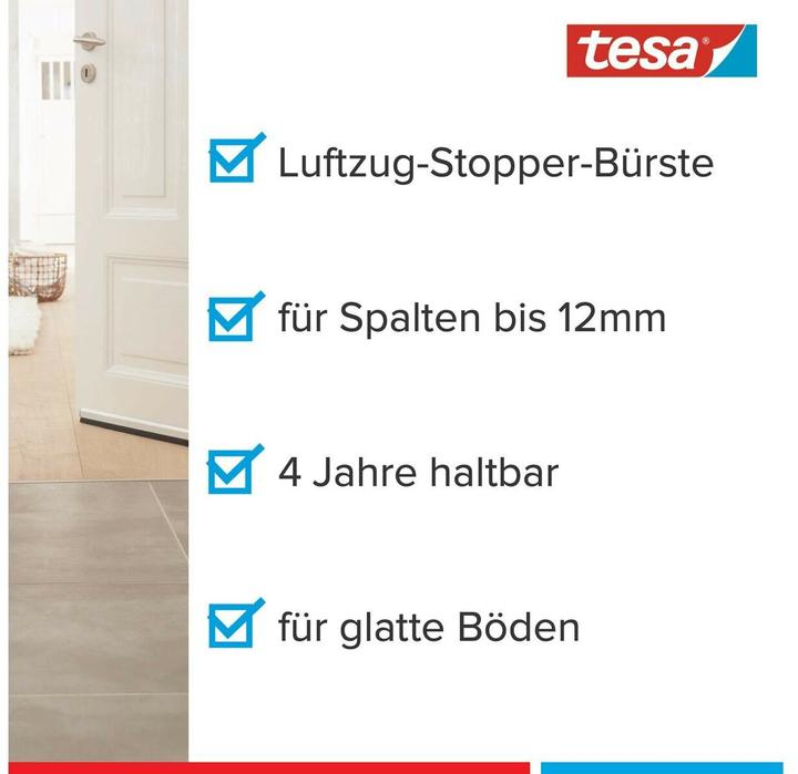 Actual product image tesa tesamoll STANDARD door sealing strip, self-adhesive door seal for smooth floors (0.10 kg, White)