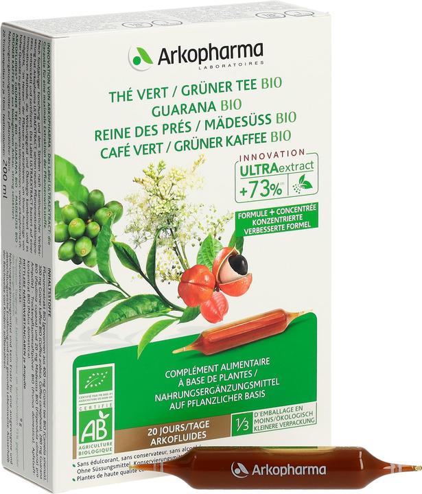 Produktbild Arkopharma Arkofluide Bio Booster Grüner Tee Grüner Kaffee Guarana Mädessüss Ampullen (1 Stück, Ampulle, 513 g)