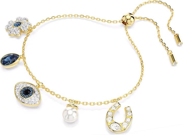 Actual product image Swarovski Symbolica bracelet lucky clover Evil Eye and horseshoe blue gold (24 cm, Swarovski Metal)