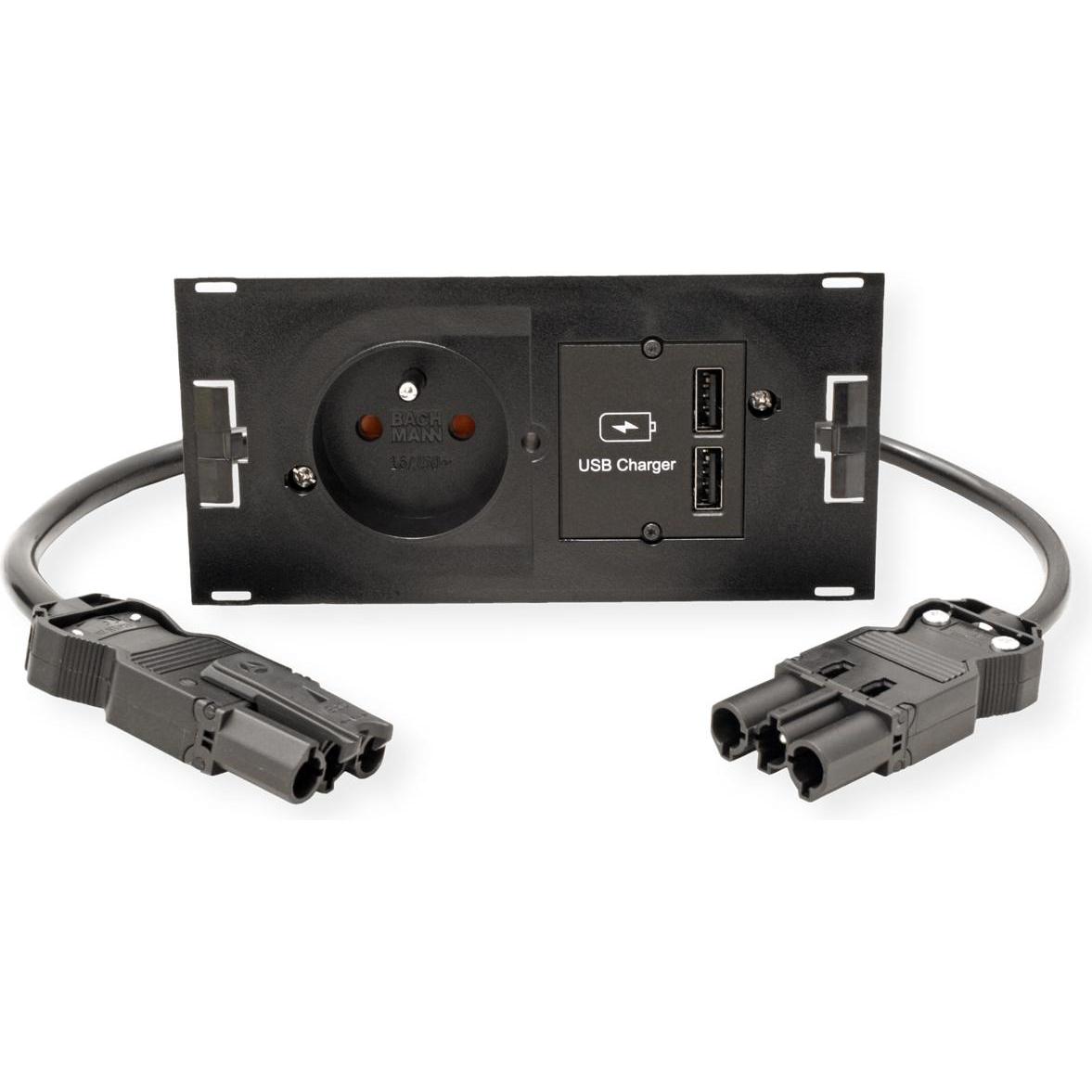 Thumbnail - Bachmann, Steckdosenleiste, DUE - 0,2 m - 1 AC-Ausgänge - Indoor - Typ E - Schwarz - 1 Stück(e) (1 x, CEE 7/5, 0.20 m)