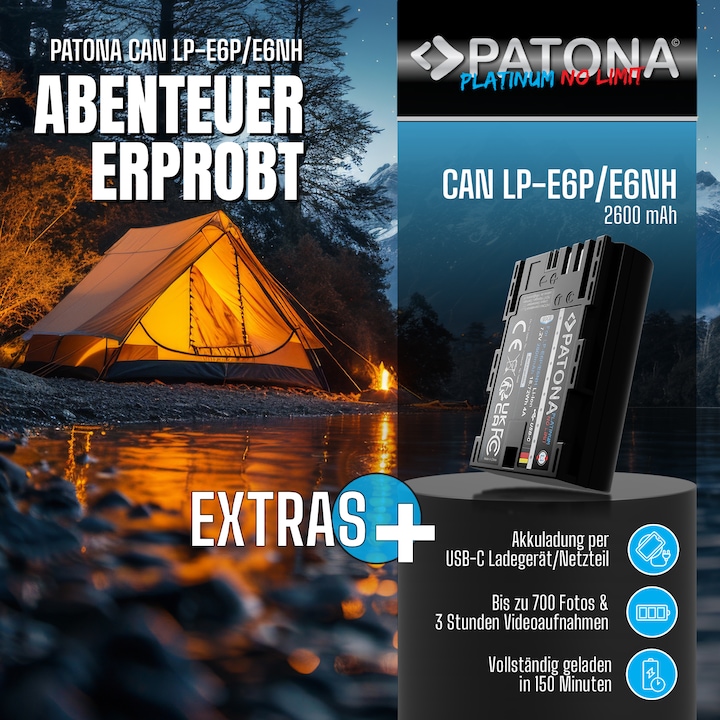 Actual product image Patona LP-E6P Set Ladegerät + 2 Akkus (Rechargeable battery, Charger)