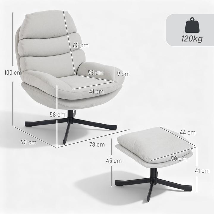 Immagine prodotto Homcom Relaxsessel mit Hocker Polyester, Stahl Cremeweiss