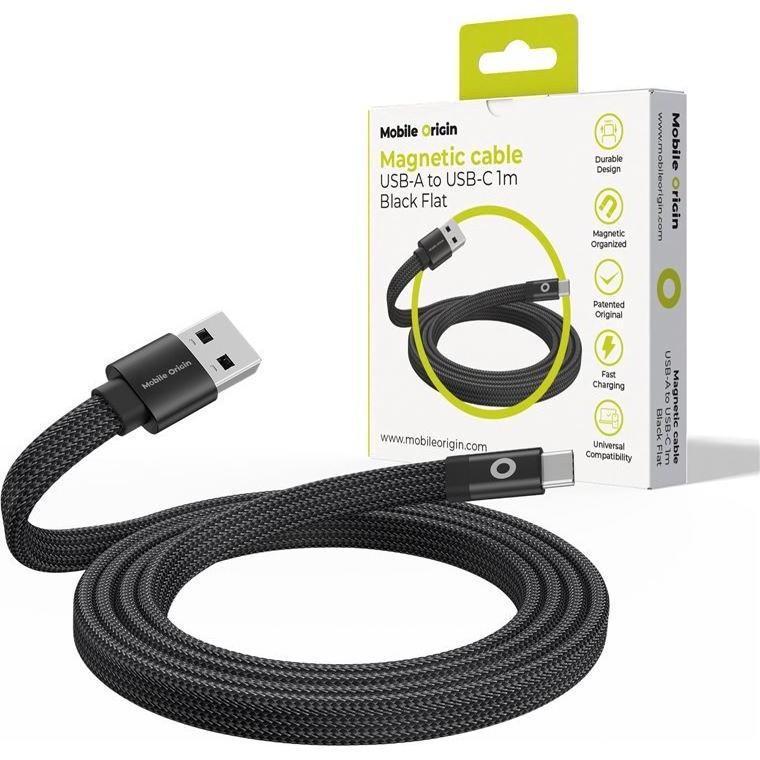 Mobile Origin Magnetic Flat Patented Original Cable USB-A to USB-C - 1m - Black (1 m, USB 3.0), USB Kabel