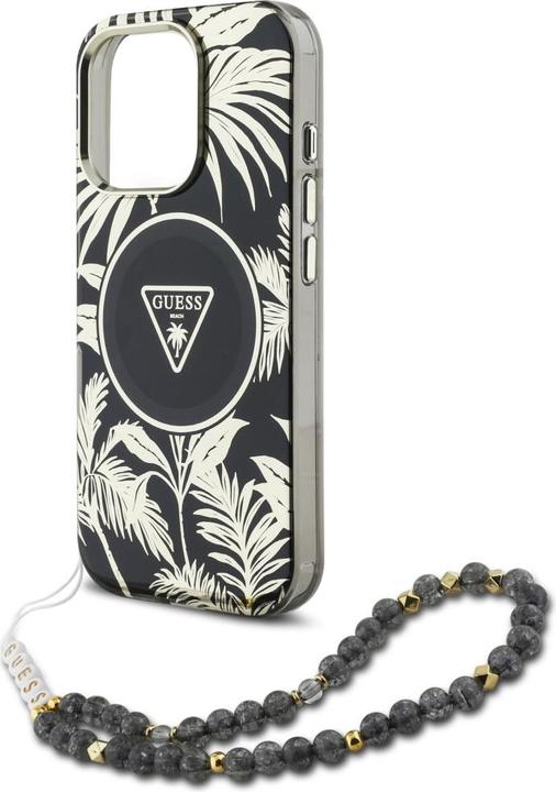 Produktbild Guess Palm Trees Triangle Pearl Strap MagSafe case for iPhone 16 Pro black (Apple iPhone 16 Pro)