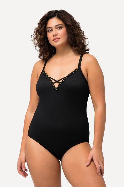 Actual product image Ulla Popken Beaded Neckline One Piece Swimsuit (58)