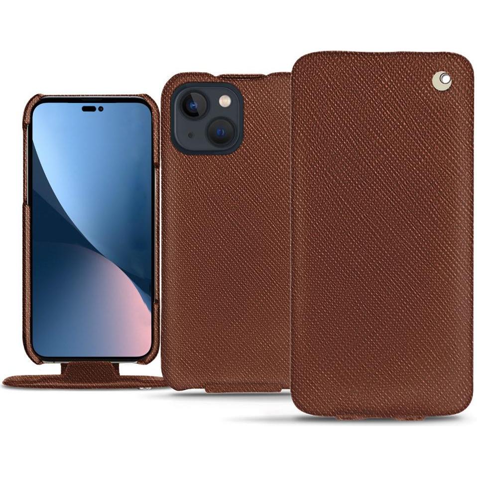Noreve Lederschutzhülle vertikal (Apple iPhone 14 Plus), Smartphone Hülle, Braun