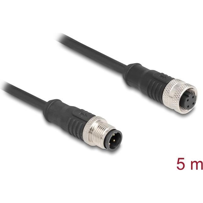 Delock M12 Kabel D-kodiert 4 Pin Stecker zu Buchse PVC 5 m (S/FTP, CAT5e, 5 m), Netzwerkkabel