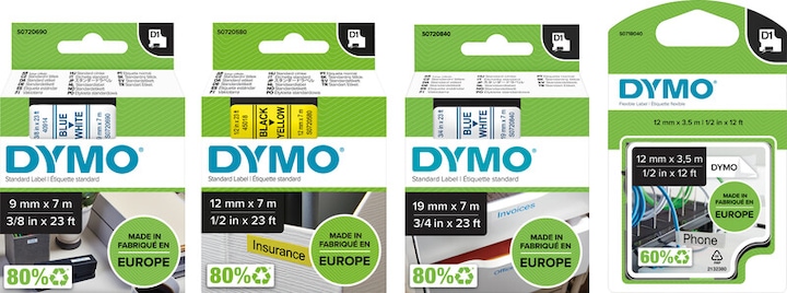 Produktbild Dymo S0720610 Standardband (1.20 cm, Schwarz, Weiss)