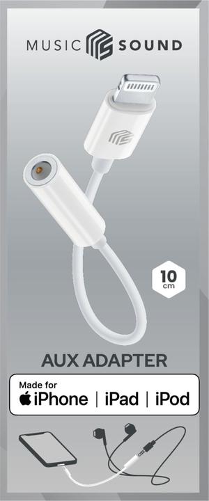 Image du produit Music Sound Cellularline Adaptateur audio MFI Câble Lightning vers prise jack 3,5mm Blanc (Lightning, Jack 3.5mm)