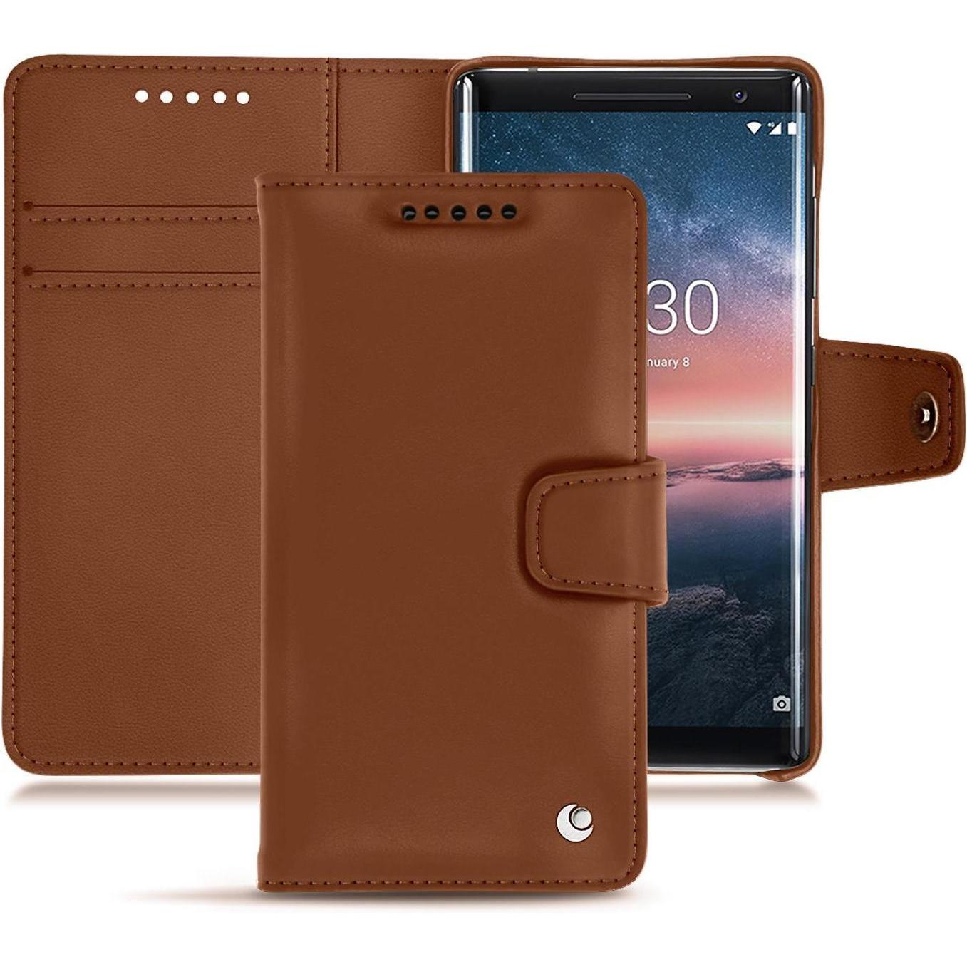 Noreve Lederschutzhülle Wallet (Nokia 8 Sirocco), Smartphone Hülle, Braun
