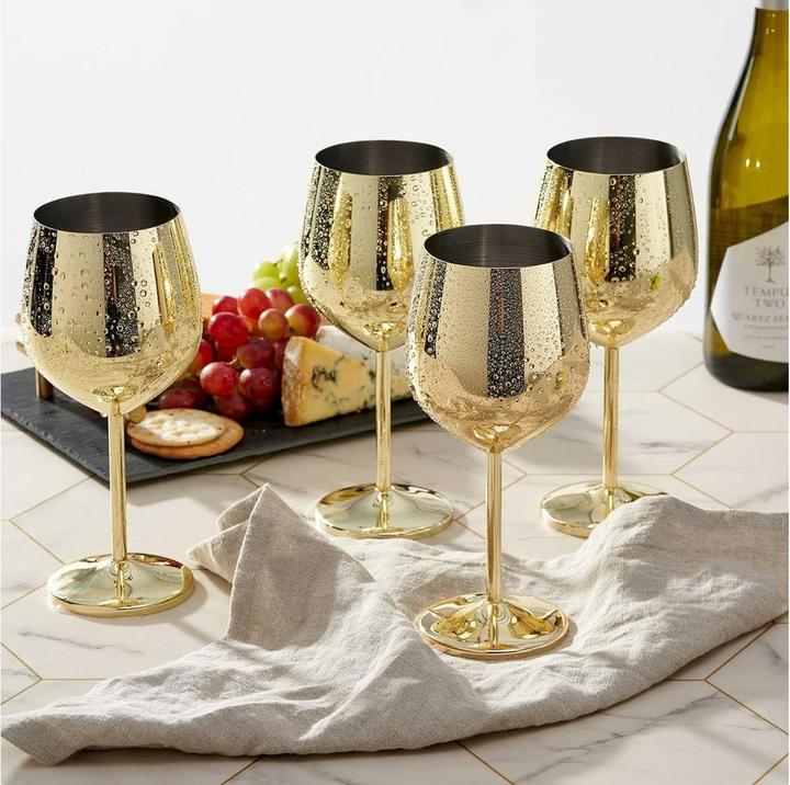 Immagine prodotto Oak & Steel Set di 4 bicchieri da vino in acciaio inox color oro (50 cl, 4 Occhiali, Set di bicchieri da vino)
