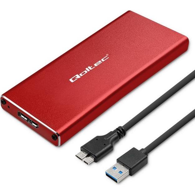 Qoltec Aluminiowa Obudowa Kieszeń na dysk M.2 SSD SATA NGFF USB 3.0 Super speed 2TB (M.2), Festplattengehäuse, Rot