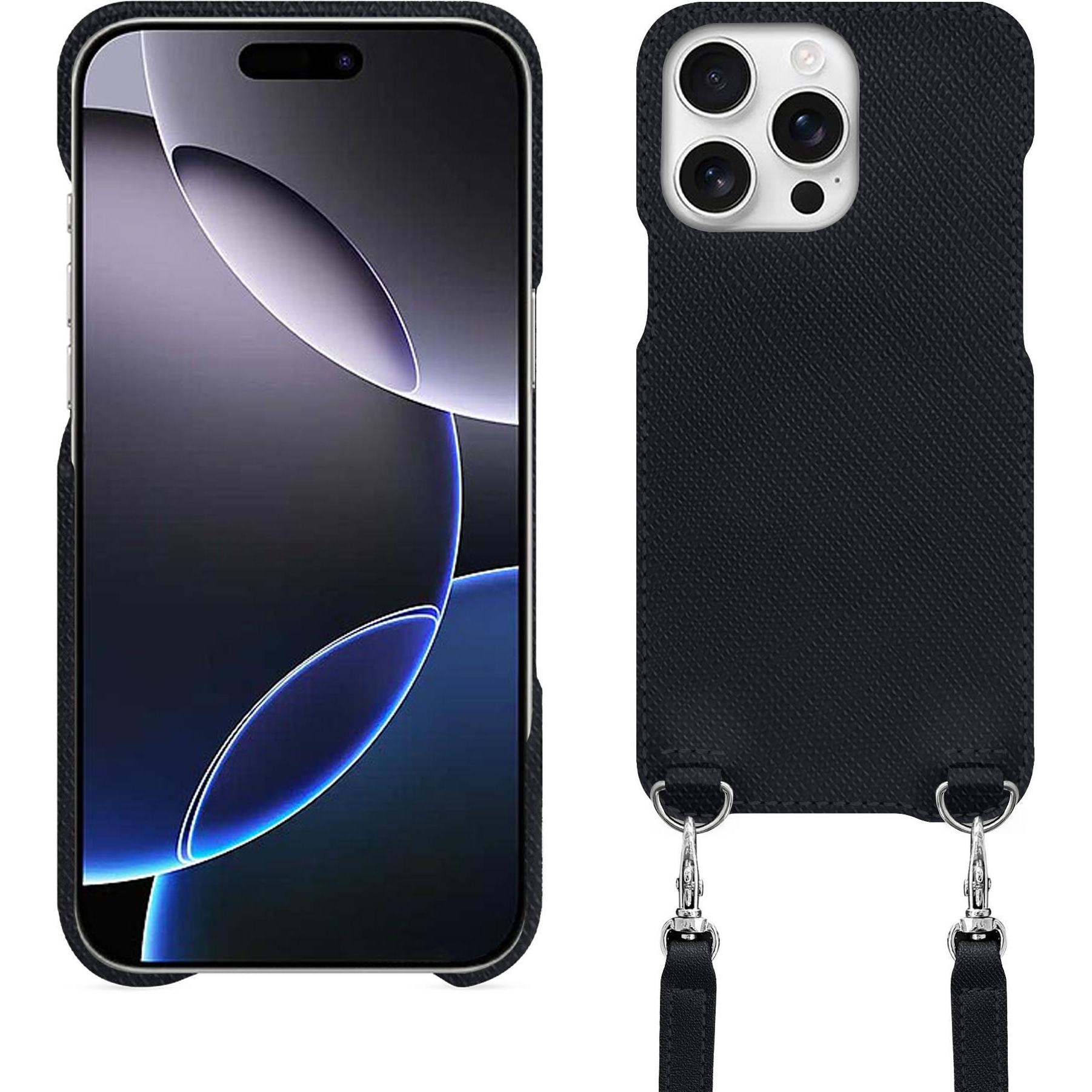 Noreve Schutzhülle mit Schulterriemen Apple iPhone 16 Pro Max (Apple iPhone 16 Pro Max), Smartphone Hülle, Schwarz