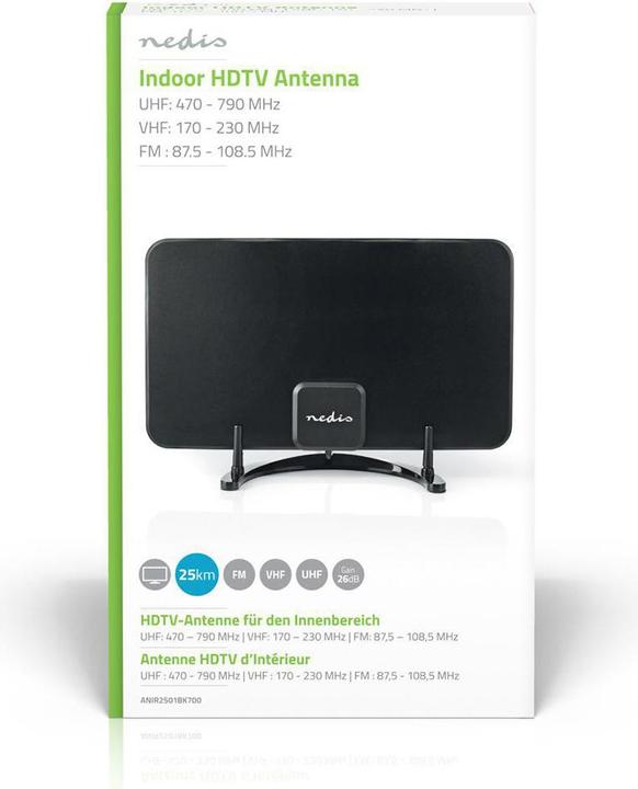 Actual product image Nedis Indoor antenna | Active | FM / UHF / VHF | Reception range: 0-25 km | LTE700 | Gain dBi (b (Indoor antenna, 26 dB, UKW / MW / LW)