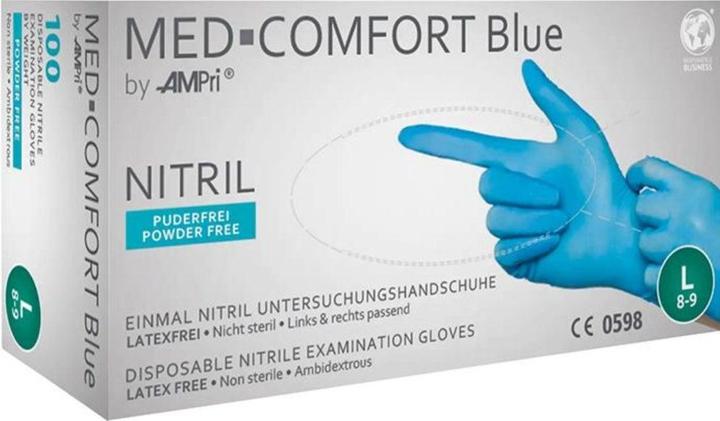 Produktbild Ampri Einweghandschuhe Med Comfort Blue Grösse L blau Nitril EN 374, EN 455 PSA-Kategorie III (L)