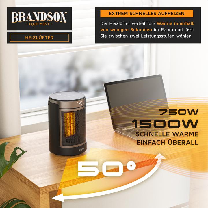 Produktbild Brandson Keramikheizlüfter mit Fernbedienung, Überhitzungs- und Umkippschutz, 1500 W, Oszillation, ECO Modus (1500 W)